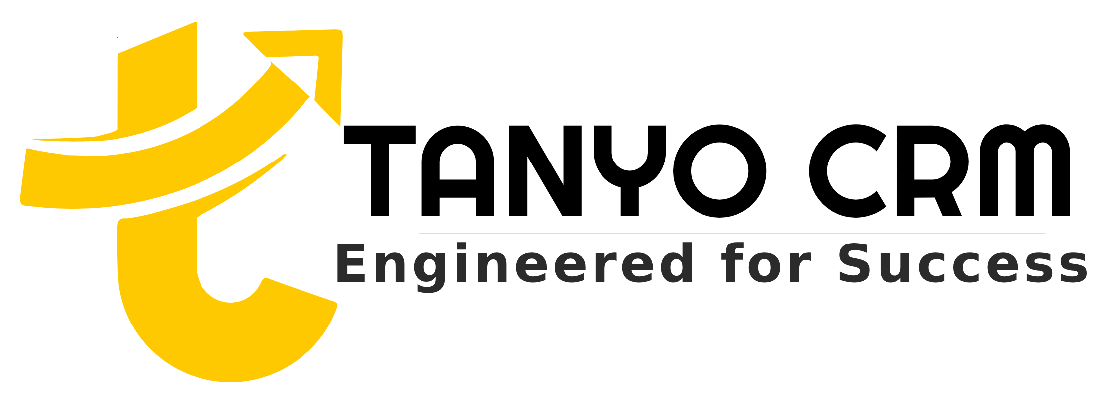 Logo of TANYO CRM with a yellow abstract symbol to the left and the tagline 'Engineered for Success' below in black text.